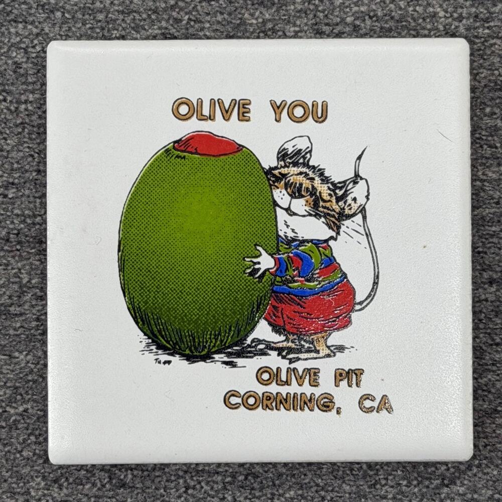 The Olive Pit Corning California CA Souvenir Magnet OLIVE YOU Mouse 2" Ceramic